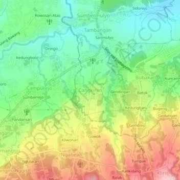 Carte topographique Cangkiran, altitude, relief