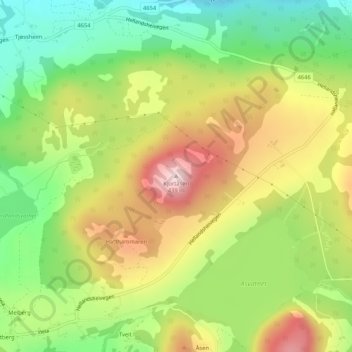 Carte topographique Kjortåsen, altitude, relief