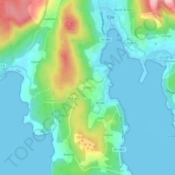 Carte topographique O Vilar, altitude, relief