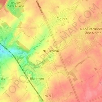 Carte topographique Nil-Pierreux, altitude, relief