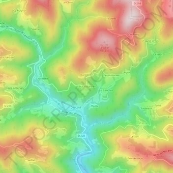 Carte topographique Les Chabannes, altitude, relief