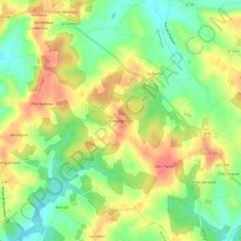 Carte topographique Brolange-Haut, altitude, relief