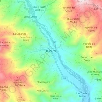 Carte topographique Bucaral, altitude, relief