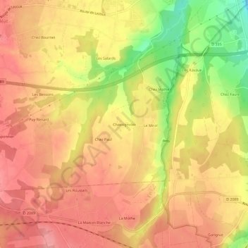 Carte topographique Chassignoles, altitude, relief