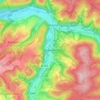 Carte topographique Nierfeld, altitude, relief