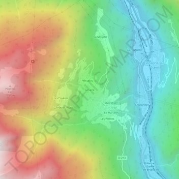 Carte topographique Le Jarre, altitude, relief