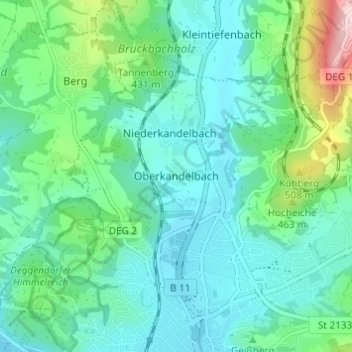 Carte topographique Oberkandelbach, altitude, relief