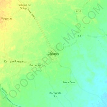Carte topographique Obispos, altitude, relief