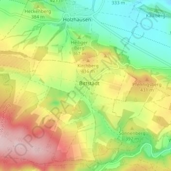 Carte topographique Bittstädt, altitude, relief