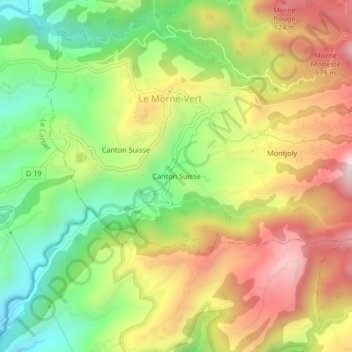 Carte topographique Canton Suisse, altitude, relief
