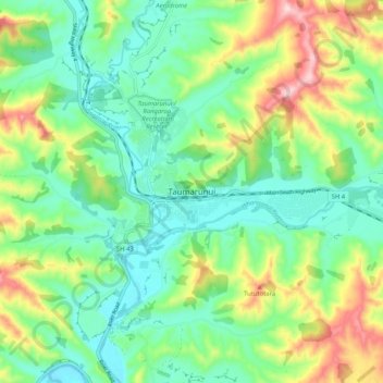 Carte topographique Taumarunui, altitude, relief