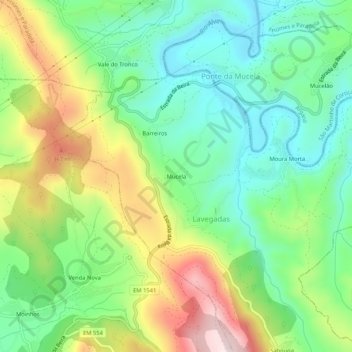 Carte topographique Mucela, altitude, relief