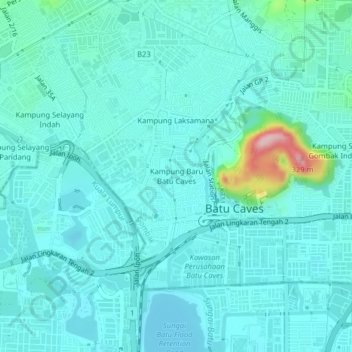 Carte topographique Kampung Baru Batu Caves, altitude, relief