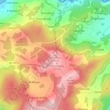 Carte topographique A Ferreira, altitude, relief