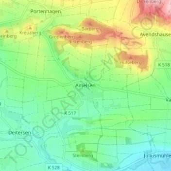 Carte topographique Amelsen, altitude, relief