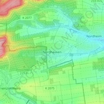 Carte topographique Nordhausen, altitude, relief