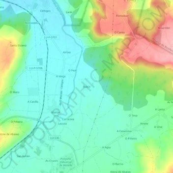Carte topographique Rubín, altitude, relief