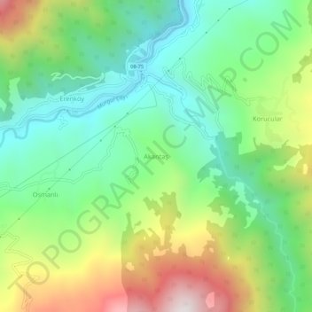 Carte topographique Akantaş, altitude, relief