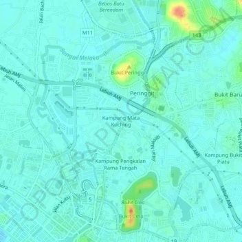 Carte topographique Kampung Mata Kuching, altitude, relief