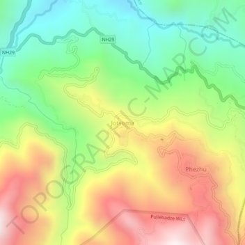 Carte topographique Jotsoma, altitude, relief