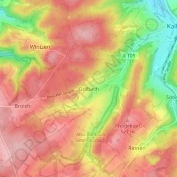 Carte topographique Golbach, altitude, relief