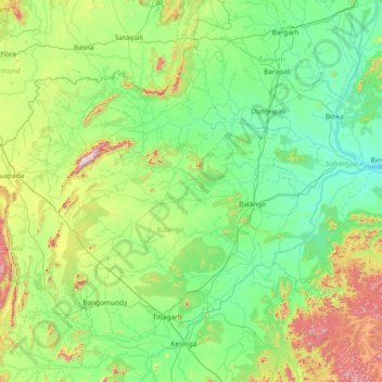 Carte topographique Balangir, altitude, relief