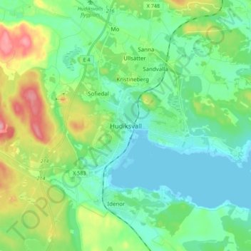 Carte topographique Hudiksvall, altitude, relief