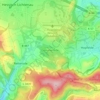 Carte topographique Glimmerode, altitude, relief
