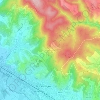 Carte topographique Wöpplinsberg, altitude, relief