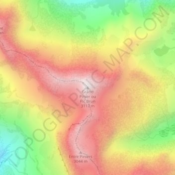 Carte topographique Grand Pinier ou Pic Brun, altitude, relief