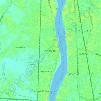 Carte topographique Konnagar, altitude, relief