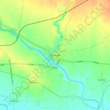 Carte topographique Niphad, altitude, relief
