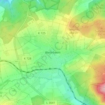 Carte topographique Wehrheim, altitude, relief