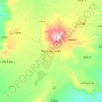 Carte topographique Wolaita Sodo, altitude, relief