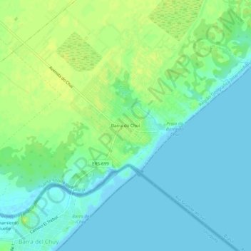 Carte topographique Barra do Chuí, altitude, relief