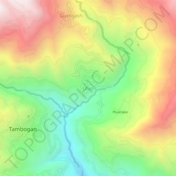 Carte topographique Utao, altitude, relief