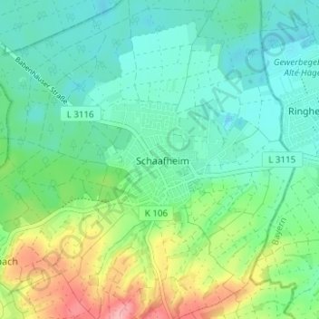 Carte topographique Schaafheim, altitude, relief