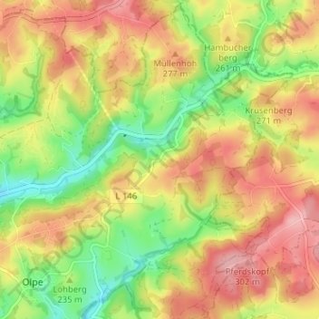 Carte topographique Bilstein, altitude, relief