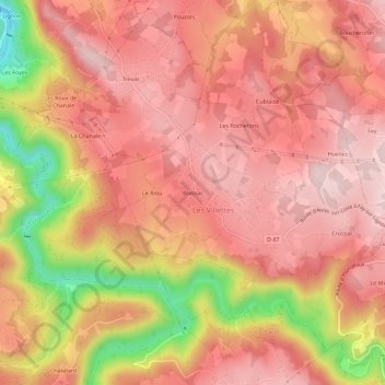 Carte topographique Blassac, altitude, relief