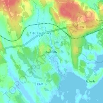 Carte topographique Nättraby, altitude, relief