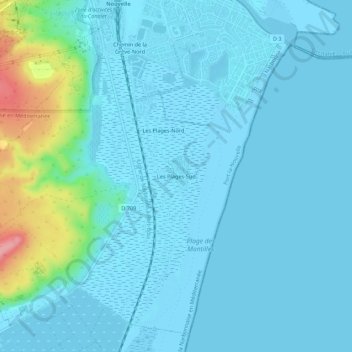 Carte topographique Les Plages-Sud, altitude, relief