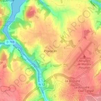 Carte topographique Ploujean, altitude, relief