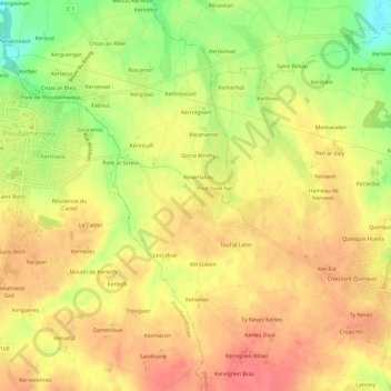 Carte topographique Kernizan, altitude, relief