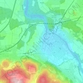 Carte topographique Büblikon, altitude, relief