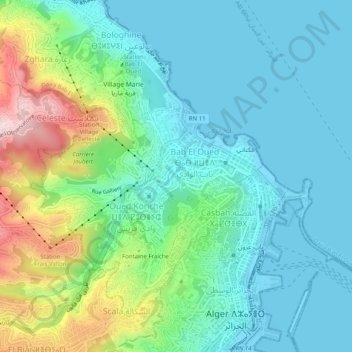 Carte topographique Droudj el Rounda, altitude, relief