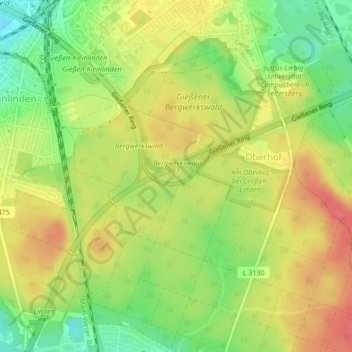 Carte topographique Bergwerkswald, altitude, relief