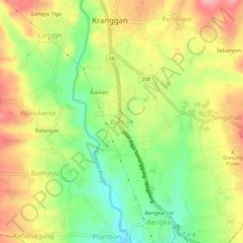 Carte topographique Badran, altitude, relief