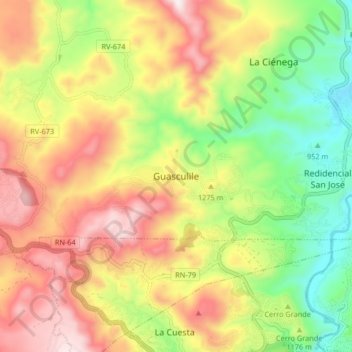 Carte topographique Guasculile, altitude, relief