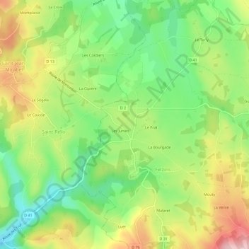Carte topographique Le Tayrac, altitude, relief