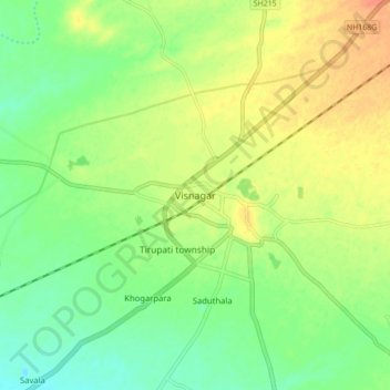 Carte topographique Visnagar, altitude, relief